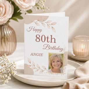 Elegante stoffige roze gouden foto 80ste verjaarda kaart