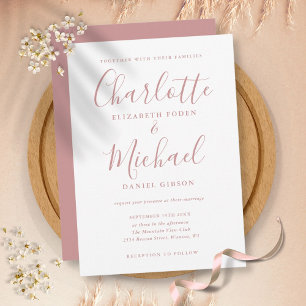 Elegante stoffige roze handtekening script bruilof kaart