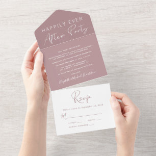 Elegante stoffige roze huwelijksreceptie all in one uitnodiging