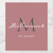 Elegante stoffige roze script familiemonogram naam wijn etiket (Enkel label)