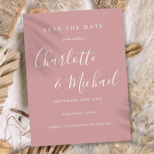 Elegante stoffige roze script trouwkaart 'save the briefkaart