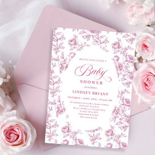 Elegante stoffige roze toile rozen baby shower uit kaart