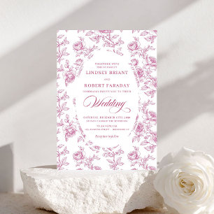 Elegante stoffige roze toile rozen trouw uitnodigi kaart