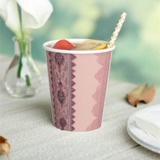Elegante stoffige roze vintage kant rand bruiloft papieren bekers
