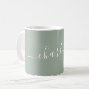 Elegante stoffige salie script moderne naam gepers koffiemok