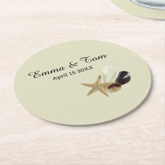 Elegante strand bruiloft kust oceaan bestemming ronde kartonnen onderzetter (Gebogen)