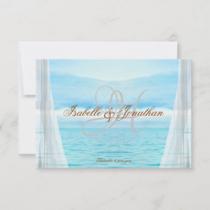Elegante strand bruiloft monogram zee antwoordkaar RSVP kaartje