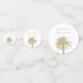Elegante strand bruiloft palm boom monogram tafel confetti (Voorkanten)