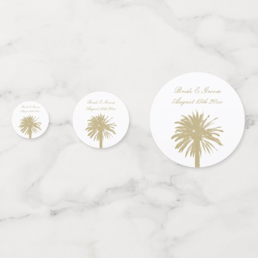 Elegante strand bruiloft palm boom monogram tafel confetti (Voorkanten)