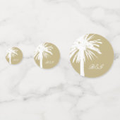 Elegante strand bruiloft palm boom monogram tafel confetti (Achterkanten)