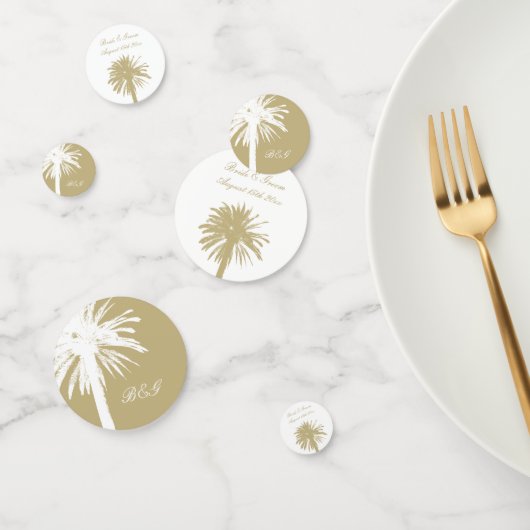 Elegante strand bruiloft palm boom monogram tafel confetti (Groep)