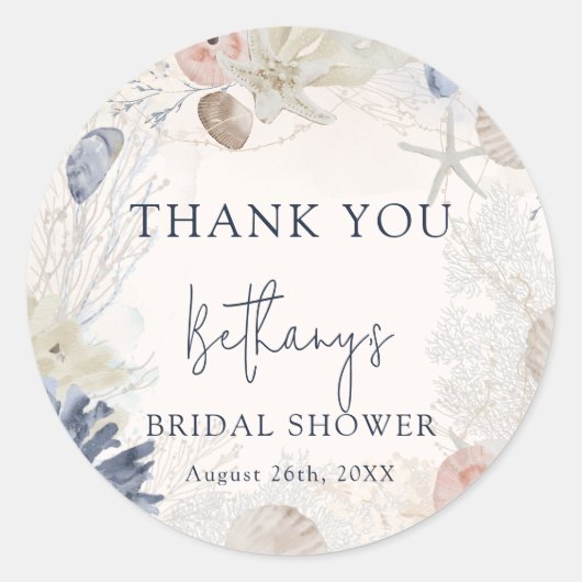 Elegante strand nautische bruidsfeesticker bedankt ronde sticker (Voorkant)