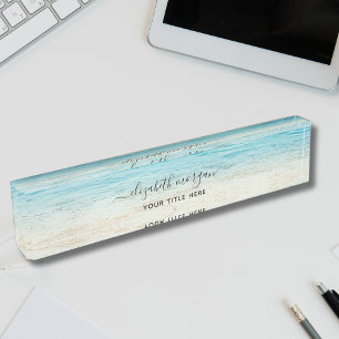 Elegante strand oceaan zee script blauw groen naambordje