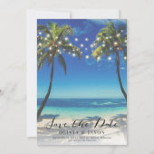 Elegante strand slingerlichten bruiloft Save the D Kaart (Voorkant)