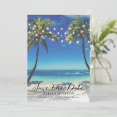 Elegante strand slingerlichten trouw save the date kaart (Staand voorkant)