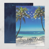 Elegante strand slingerlichtjes trouw save the dat kaart (Voorkant / Achterkant)