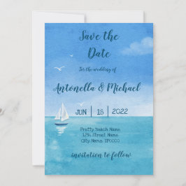 Elegante stranden en nautisch save the date kaart