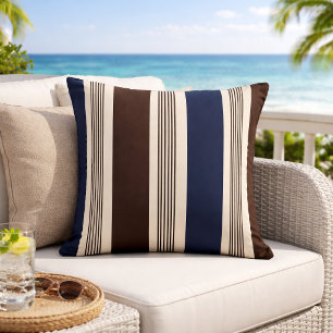 Elegante streep cabana stijl navyblauw bruin kussen