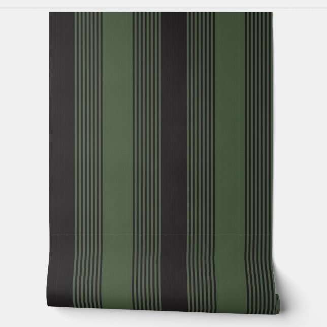 Elegante Streep Mooie Textuur Groen Zwart Behang (Afrollen)