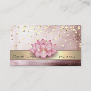 Elegante streepconfetti roze goud lotus visitekaartje