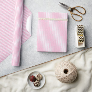 Elegante Strepen Wit - Licht Roze Cadeaupapier