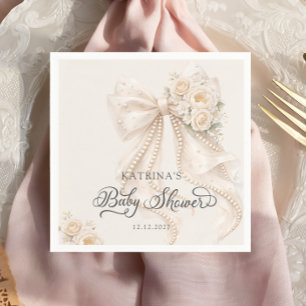 Elegante strik en bloemen meisje baby shower servet