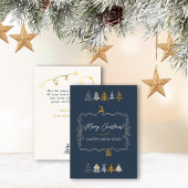 Elegante strik en stijlvolle bomen Doodle blauwe k Feestdagenkaart