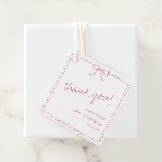 Elegante strik met de hand getekende bruidsdouche bedankjes labels (In situ)