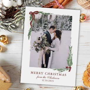 Elegante strik met groen foto Kerstmis Feestdagenkaart