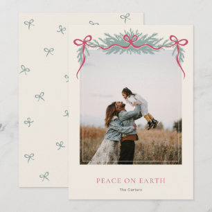 Elegante strik met groen Kerst foto Feestdagenkaart