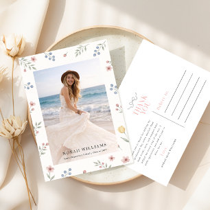 Elegante strik met wilde bloemen foto afstudeer be briefkaart