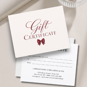 Elegante strikbeige rode cadeaubon