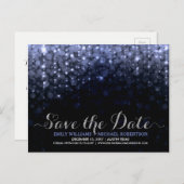 Elegante string lampjes blauw bokeh save the date aankondigingskaart (Voorkant / Achterkant)