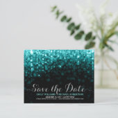 Elegante string lichten turquois bokeh save the da aankondigingskaart (Staand voorkant)