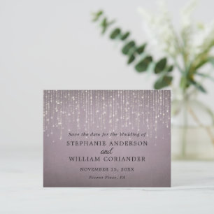 Elegante String Lights Mauve Bewaar de datum STD Aankondigingskaart