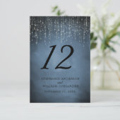 Elegante String Lights Navy Blue Trouwtafel No. Informatiekaartje (Staand voorkant)