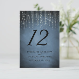 Elegante String Lights Navy Blue Trouwtafel No. Informatiekaartje