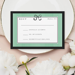 Elegante Stripe Black Border met Boog Wedding RSVP Kaartje