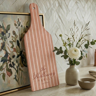 Elegante Stripe Script Typografie Familienaam Snijplank