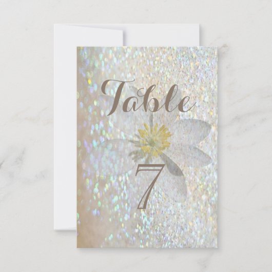 Élégante stylée, Pailletée, Carte de table Daisy (Devant)