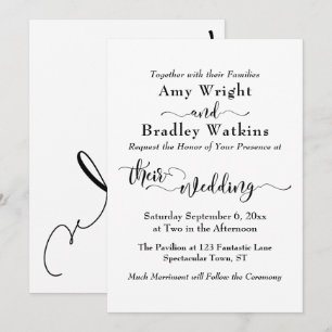 Elegante subtiele typografie, zwart op witte bruil kaart