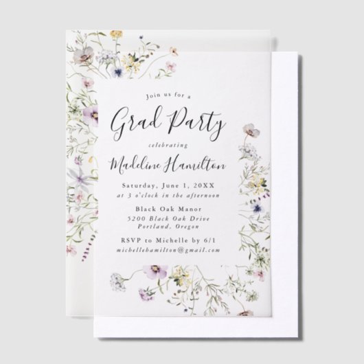 Elegante subtiele Wildflowers Afstudeerfeest Vellum Uitnodigingen (Offset)