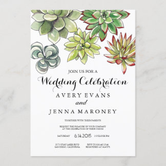 Elegante Succulent Plant Art Wedding Invitation Kaart