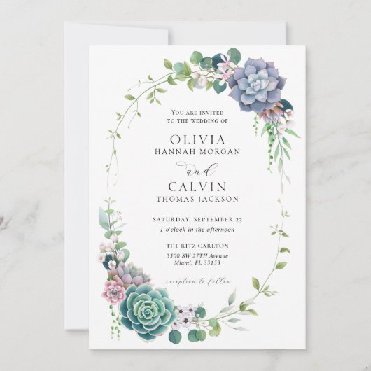 Elegante Succulent Wreath Bruiloft Uitnodiging (Voorkant)