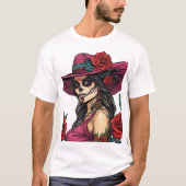 Elegante Sugar Skull Vrouw - Día de los Muertos T-shirt (Voorkant)