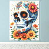 Elegante suikerschedel met bloemen canvas afdruk (Insitu (Houten vloer))