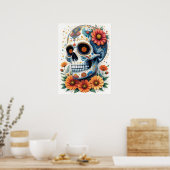 Elegante suikerschedel met bloemen poster (Keuken)