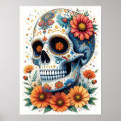 Elegante suikerschedel met bloemen poster (Voorkant)