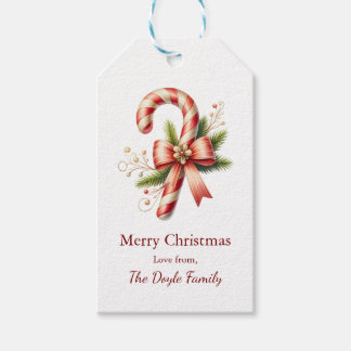 Elegante Suikerstok met Rode Strik Kerstmis Cadeaulabel