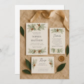 Elégante suite de Faire-part de mariage botaniques (Devant / Derrière)